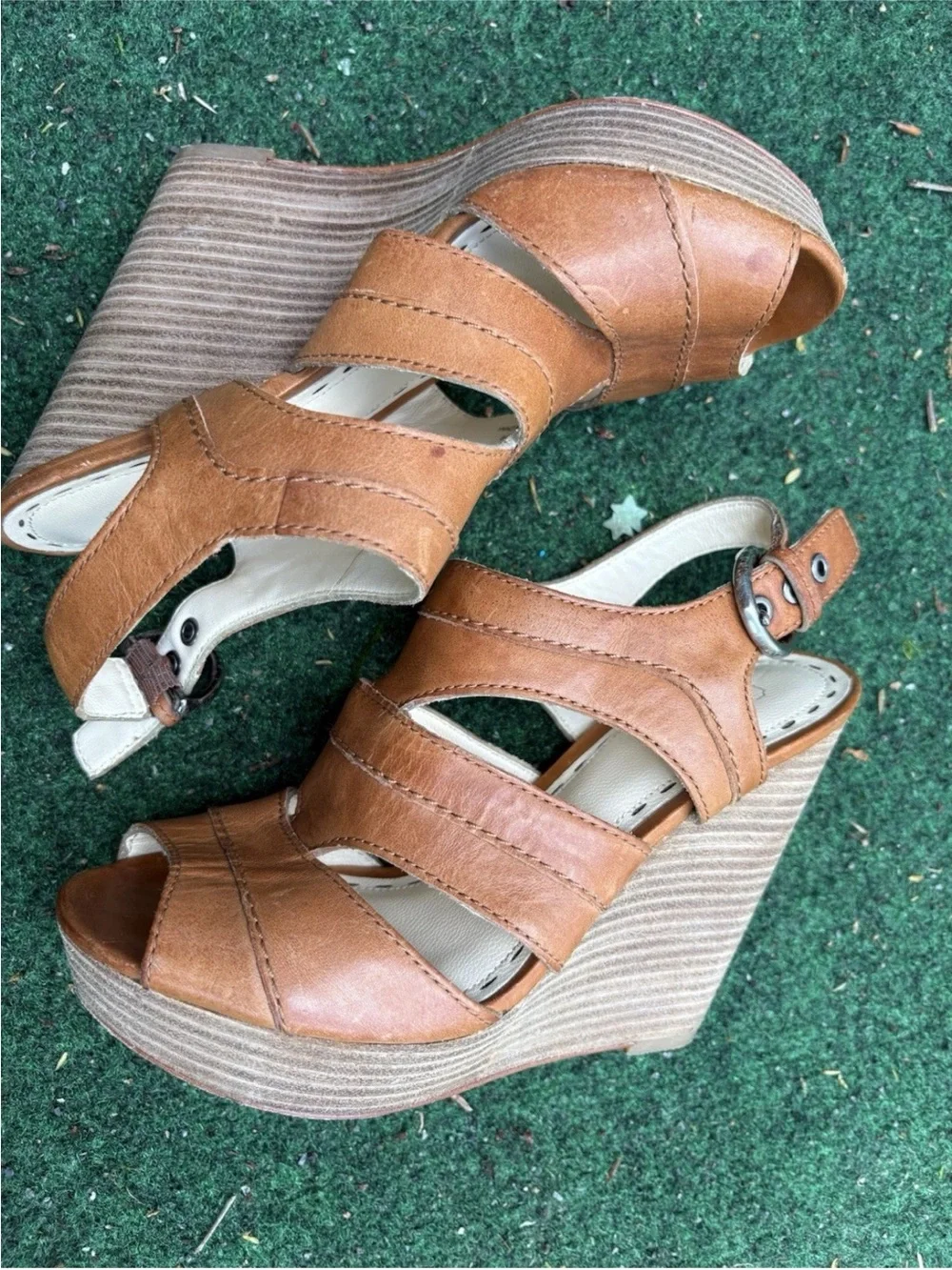 Coach Jazlyn Leather Wedge Platform Buckle Sandals size 6.5